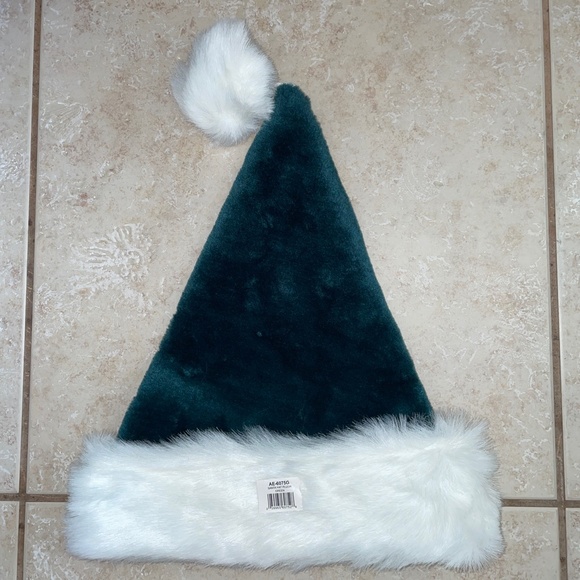 ADULT SANTA VELVET PLUSH GREEN HAT CHRISTMAS COSTUME ACCESSORY AE6075 - Picture 1 of 2